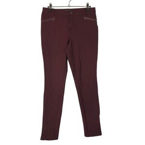 Versona Burgundy Red Moto Zip Pocket Skinny Leg Jeans 4